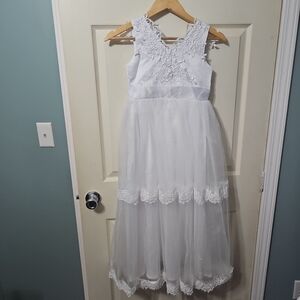 Bow Dream White Lace Sleeveless‎ Dress Girls Sz 8 Portrait Wedding Easter NEW D1